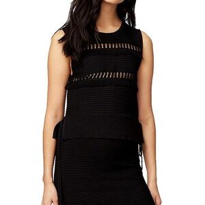 RACHEL Rachel Roy Black Knit Crop Fringe Sleeveless Top with Side Ties
